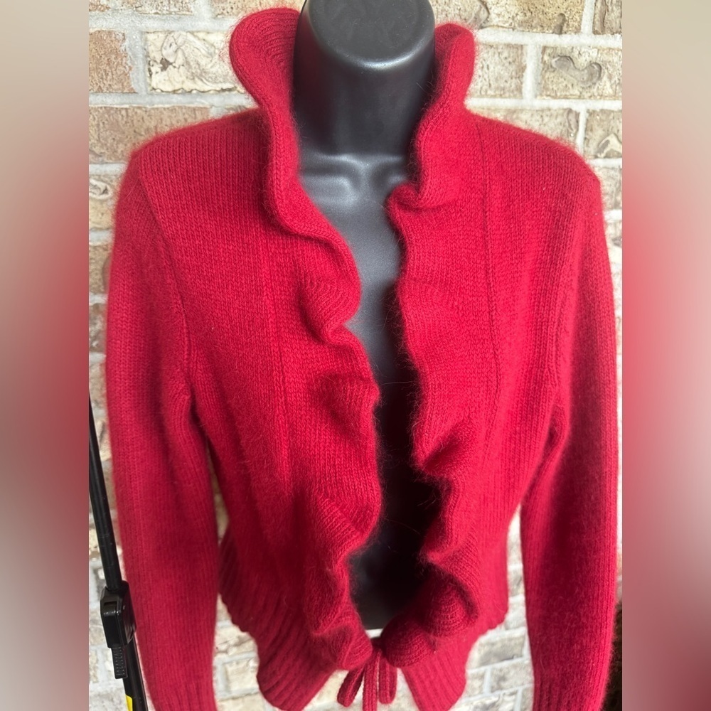 Marina Luna Red Ruffled Cardigan Size Small - Picture 4 of 11